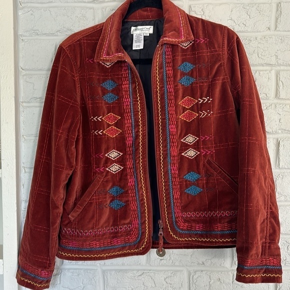 Coldwater Creek Aztec Inspired Embroidered Zip Up Jacket